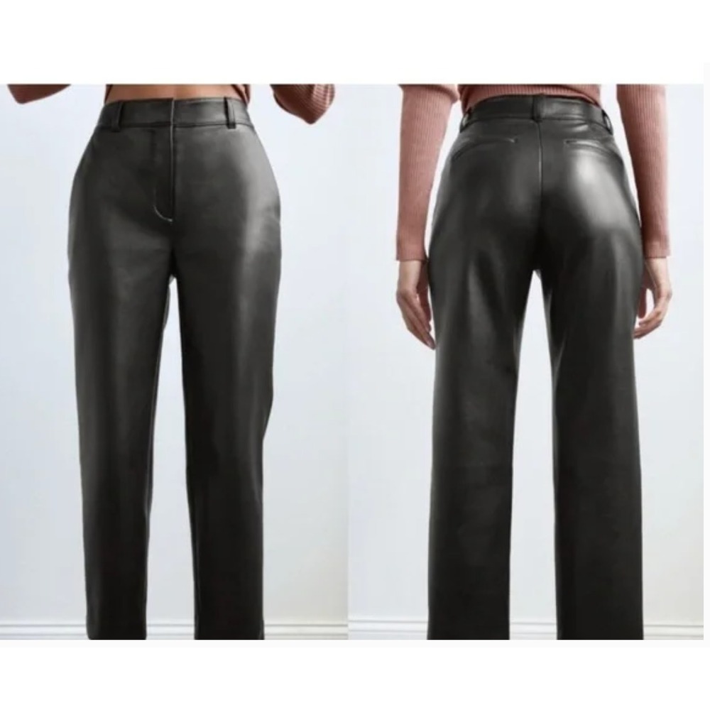 Babaton Aritzia Bazaar High Rise Straight Leg Vegan Leather Pants Black Size 14